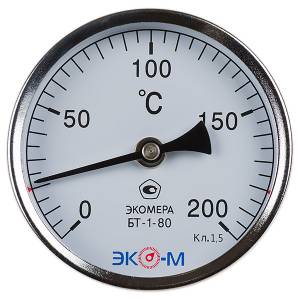 Термометр биметаллический ЭКОМЕРА БТ-1-80, 0-200С, L=40 1