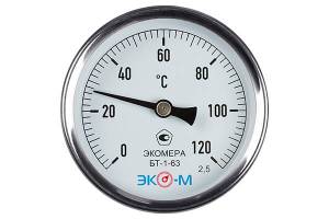 Термометр биметаллический ЭКОМЕРА БТ-1-63, 0-120С, L=100 1