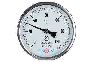 Термометр биметаллический ЭКОМЕРА БТ-1-100, 0-120С, L=100 1