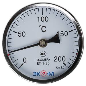 Термометр биметаллический ЭКОМЕРА БТ-1-80, 0-200С, L=80 1