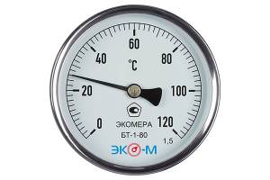 Термометр биметаллический ЭКОМЕРА БТ-1-80, 0-120С, L=80 1