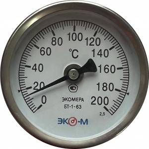 Термометр биметаллический ЭКОМЕРА БТ-1-63, 0-200С, L=40 1