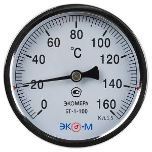 Термометр биметаллический ЭКОМЕРА БТ-1-100, 0-160С, L=80 1