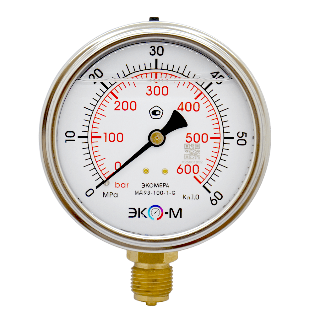 Экомера-МД93-100-1-G-60-min Манометр Экомера МД93-100мм 0..60МПа G1/2 (Гидрозаполненный) 1